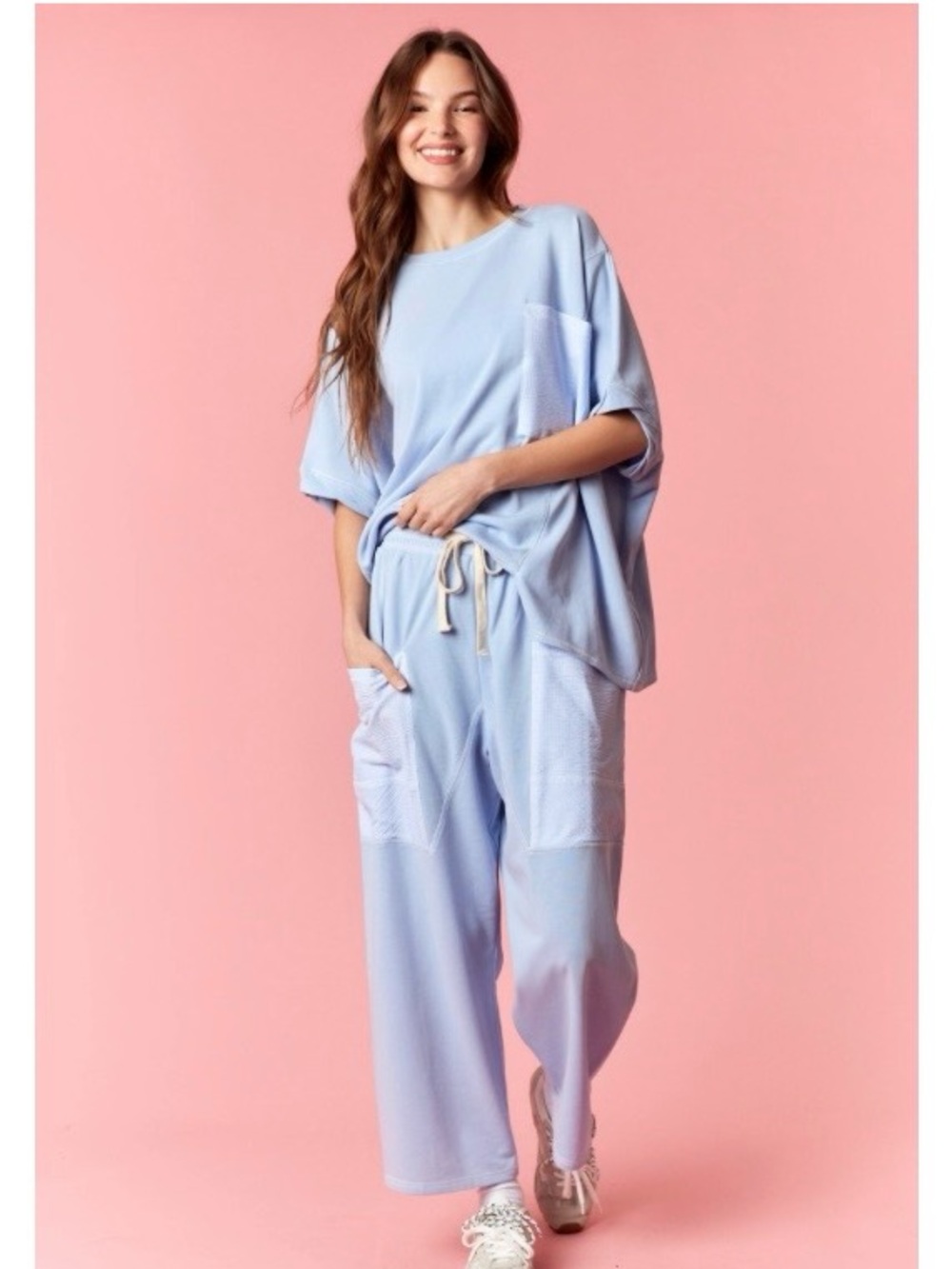 Stripe Pocket Detailed Reverse Stitch Detailed Oversized Top & Pant Set